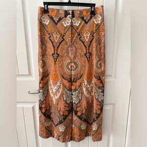 Kobi Halperin Orange Melon Paisley Wide Leg Crop Pants sz 10